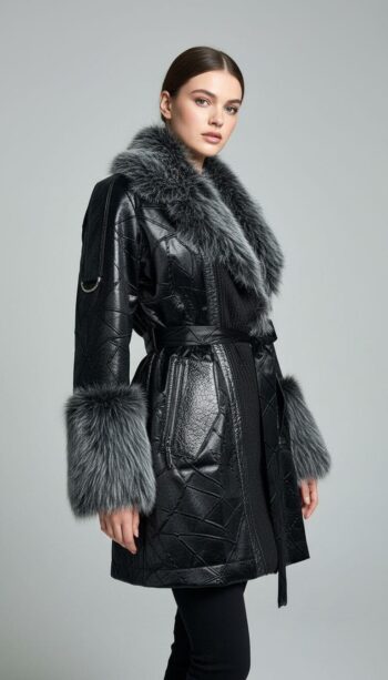 My312 Yaka ve Kol Kürk Detaylı Kaban-7953