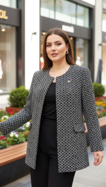 Zms Kırçıllı Siyah Beyaz Astarlı Tek Ceket-2517