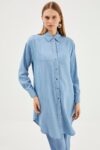 Zühre Gömlek Yaka Mavi Jean Tunik-1115