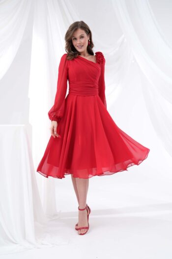 Balen Abiye Yaka Çiçek Detaylı Kısa Elbise-114