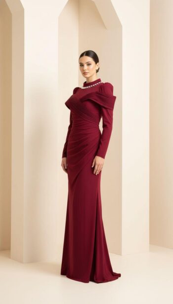 Hennin Önü Çapraz Detaylı Abiye Elbise-5023