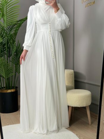 Hennin Önü Düğmeli Abiye Elbise-4101