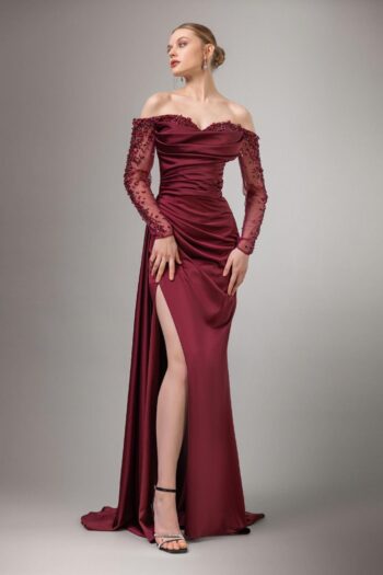 Kenzel Taş Detaylı Abiye Elbise-7108