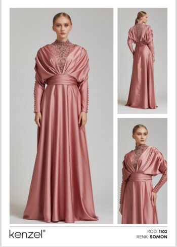 Kenzel Yaka Taş Detaylı Abiye Elbise-1102