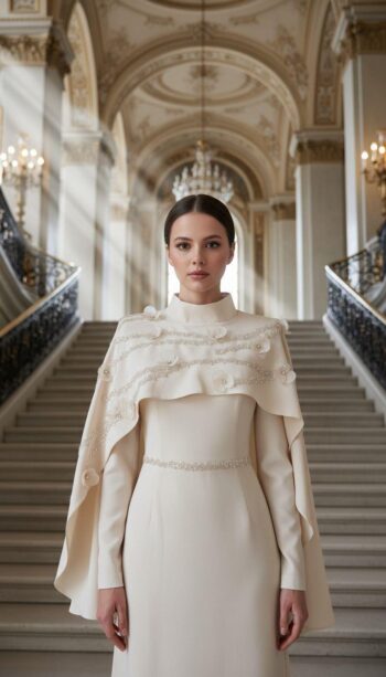 My Dreams Yaka Çiçek Detaylı Pelerinli Abiye Elbise Ajda