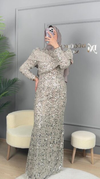 New Elegans Tamamı Taş Detaylı Abiye Elbise-2473