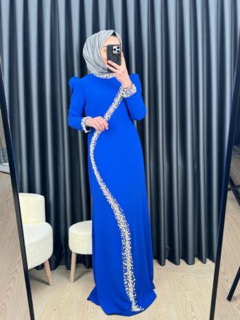 New Elegans Taş Detaylı Abiye Elbise-2431