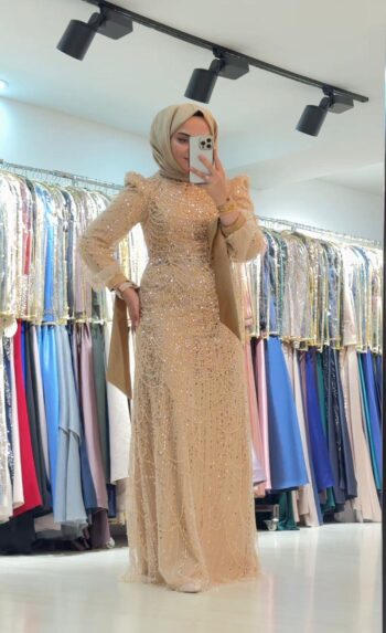 New Elegans Taş İşleme Kalem Abiye Elbise-2403