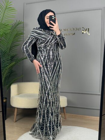 New Elegans Taş İşlemeli Abiye Elbise-2452