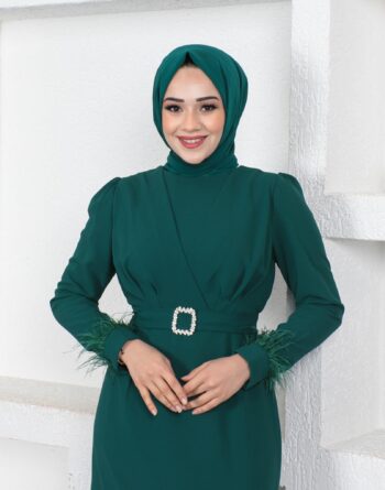 Patisca Kol Otriş Detaylı Taşlı Kemerli Elbise-1003