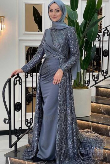 Pınar Şems Kuyruğu Taş Detaylı Abiye Elbise-DİLARA