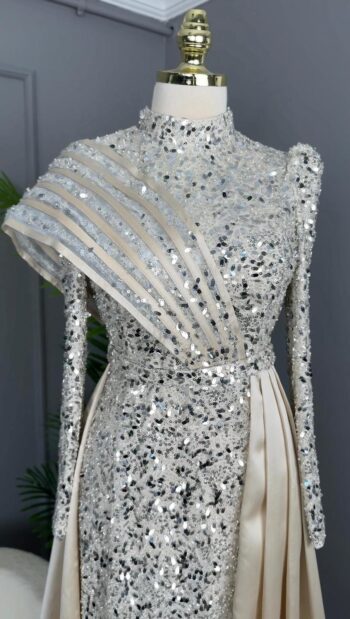 Suenna Yaka Detaylı Payetli Abiye Elbise-376