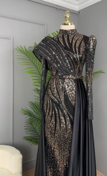 Suenna Yaka Detaylı Taşlı Abiye Elbise-372