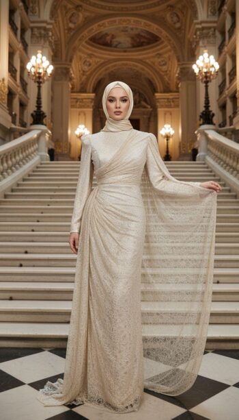 Pınar Şems Tamamı Güpür Detaylı Abiye Elbise-ÖZDİL