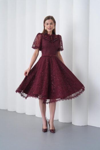 Balen Balon Kol Tamamı Güpürlü Abiye Elbise-166