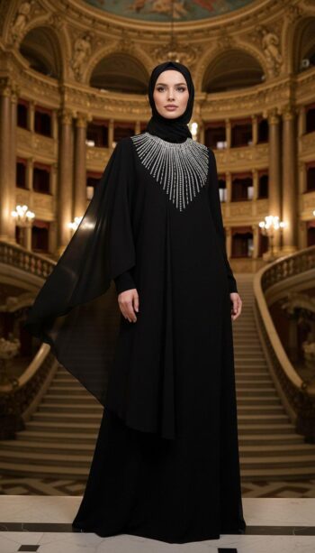 Çınar Özkan Yaka Taş Kol Şifon Detaylı Abiye Elbise-5036