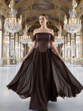 Ecrin Bedeni Saten Şifon Etekli Abiye Elbise-5631