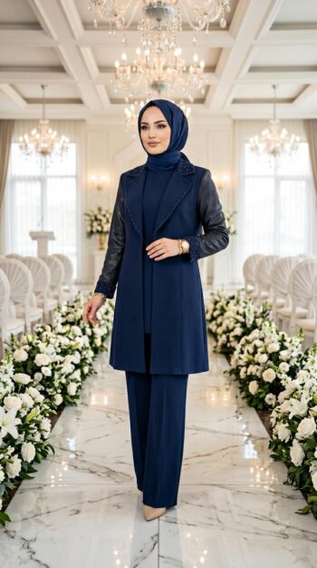 Grimiss Yaka ve Kol Taş Detaylı Pantolonlu Takım-2612