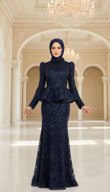 New Elegans Bel Detaylı Abiye Elbise-2496