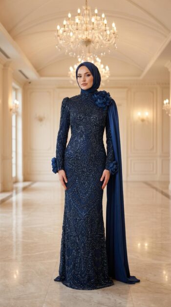 New Elegans Tamamı Taş Detaylı Abiye Elbise-2475