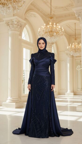 Pınar Şems Pelerin Detaylı Abiye Elbise- Handan