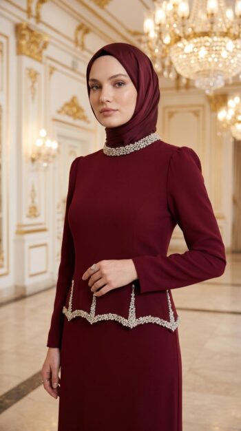 Çınar Özkan Yaka ve Beli Taş Detaylı Elbise-5228