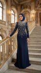 New Elegans İnci Detaylı Abiye Elbise-2434