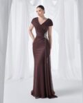 So Lady Beli Taş Detaylı Madonna Yaka Abiye Elbise-4027