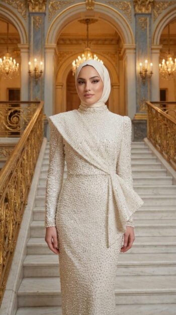 Hennin Tamamı Taş Detaylı Abiye Elbise-5058