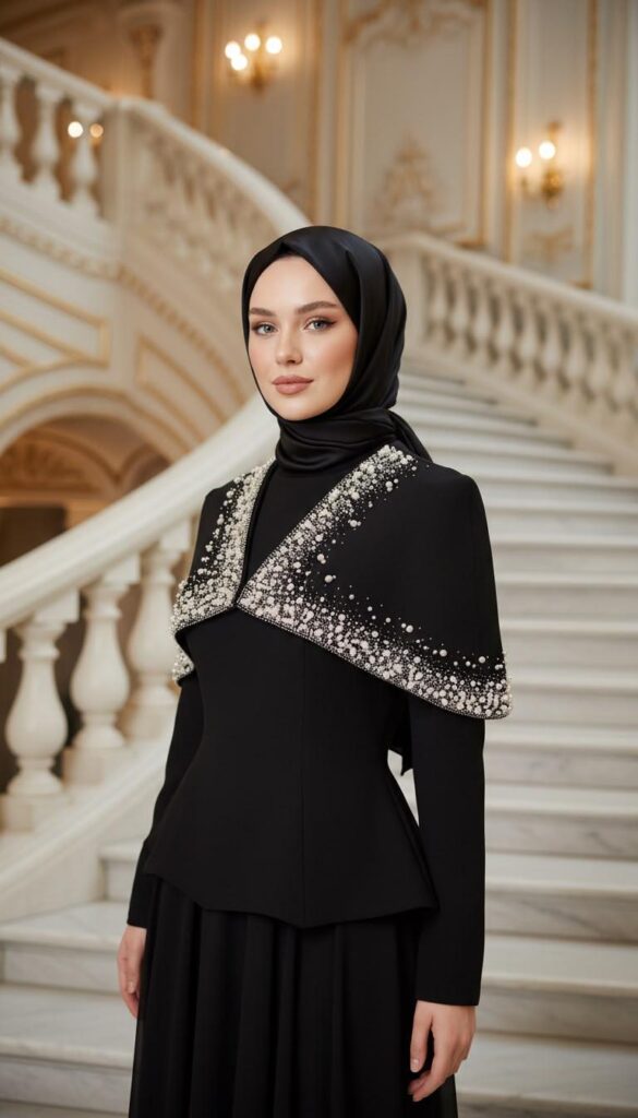 New Elegans Taşlı Pelerinli Abiye Elbise-2500