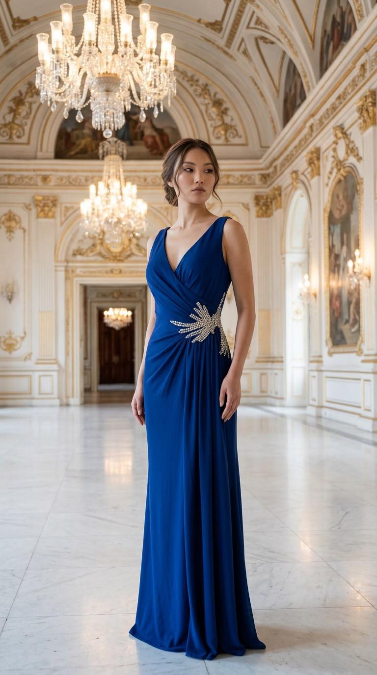 So Lady Beli Taş Detaylı Abiye Elbise-8063