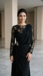 So Lady Beli Taş Detaylı Kollu Abiye Elbise-4034