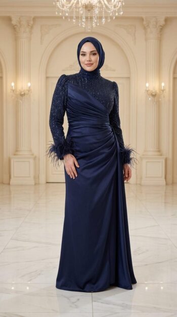 Suenna Kolları Otriş Detaylı Saten Abiye Elbise-243